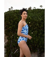 Janela Bay Shoreline Floral Single One Shoulder Ruching One Piece Swimsuit