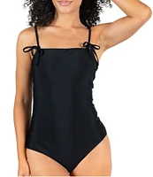 Janela Bay Solid Faux Shoulder Tie Square Neck Seamless One Piece Swimsuit