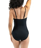 Janela Bay Solid Faux Shoulder Tie Square Neck Seamless One Piece Swimsuit