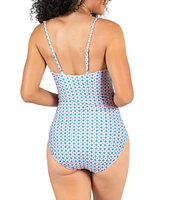 Janela Bay Sunburst Square Neck Faux Tie Bow Shoulder Straps Tank One Piece Swimsuit