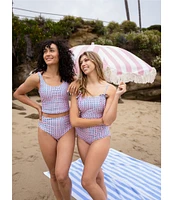 Janela Bay Sunburst Square Neck Faux Tie Bow Shoulder Straps Tank One Piece Swimsuit