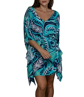 Jantzen Garden V-Neck Ruffle Trim Tunic Swim Cover-Up