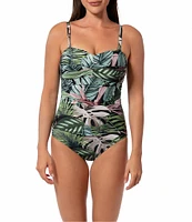 Jantzen Jungle Glam Flora Sweetheart Neck Tummy Control Bandeau One Piece Swimsuit