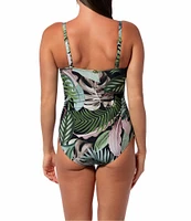 Jantzen Jungle Glam Flora Sweetheart Neck Tummy Control Bandeau One Piece Swimsuit