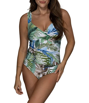 Jantzen Jungle Glam Surplice V-Neck Tummy Control One Piece Swimsuit