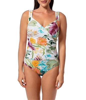 Jantzen Mystic Tropic Surplice Neck Tummy Control Mio One Piece Swimsuit