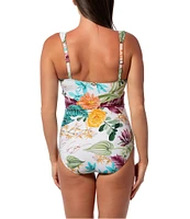 Jantzen Mystic Tropic Surplice Neck Tummy Control Mio One Piece Swimsuit