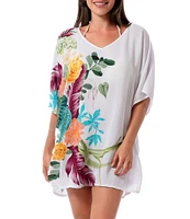 Jantzen Mystic Tropic V-Neck Short Sleeve Tunic Swim Cover-Up