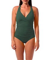 Jantzen Solid Amelie Surplice V-Neck Underwire Tummy Control Wrap One Piece Swimsuit