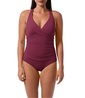 Jantzen Solid Amelie Surplice V-Neck Underwire Tummy Control Wrap One Piece Swimsuit