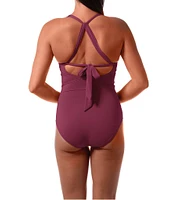 Jantzen Solid Amelie Surplice V-Neck Underwire Tummy Control Wrap One Piece Swimsuit