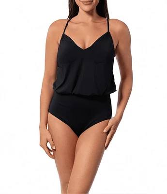 Jantzen Solid Front Draped V-Neck Tummy Control One Piece Swimsuit