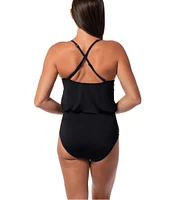 Jantzen Solid Front Draped V-Neck Tummy Control One Piece Swimsuit
