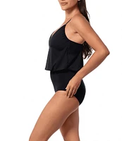 Jantzen Solid Front Draped V-Neck Tummy Control One Piece Swimsuit