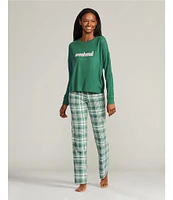 Jasmine & Ginger Brushed Knit Solid Long Sleeve Round Neck Top & Plaid Printed Pant Pajama Set