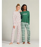 Jasmine & Ginger Brushed Knit Solid Long Sleeve Round Neck Top & Plaid Printed Pant Pajama Set