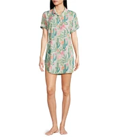 Jasmine & Ginger Coastal Desert Woven Short Sleeve Button-Front Nightshirt
