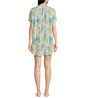 Jasmine & Ginger Coastal Desert Woven Short Sleeve Button-Front Nightshirt