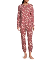 Jasmine & Ginger Floral Print Brushed Knit Elastic Waist Coordinating Sleep Jogger