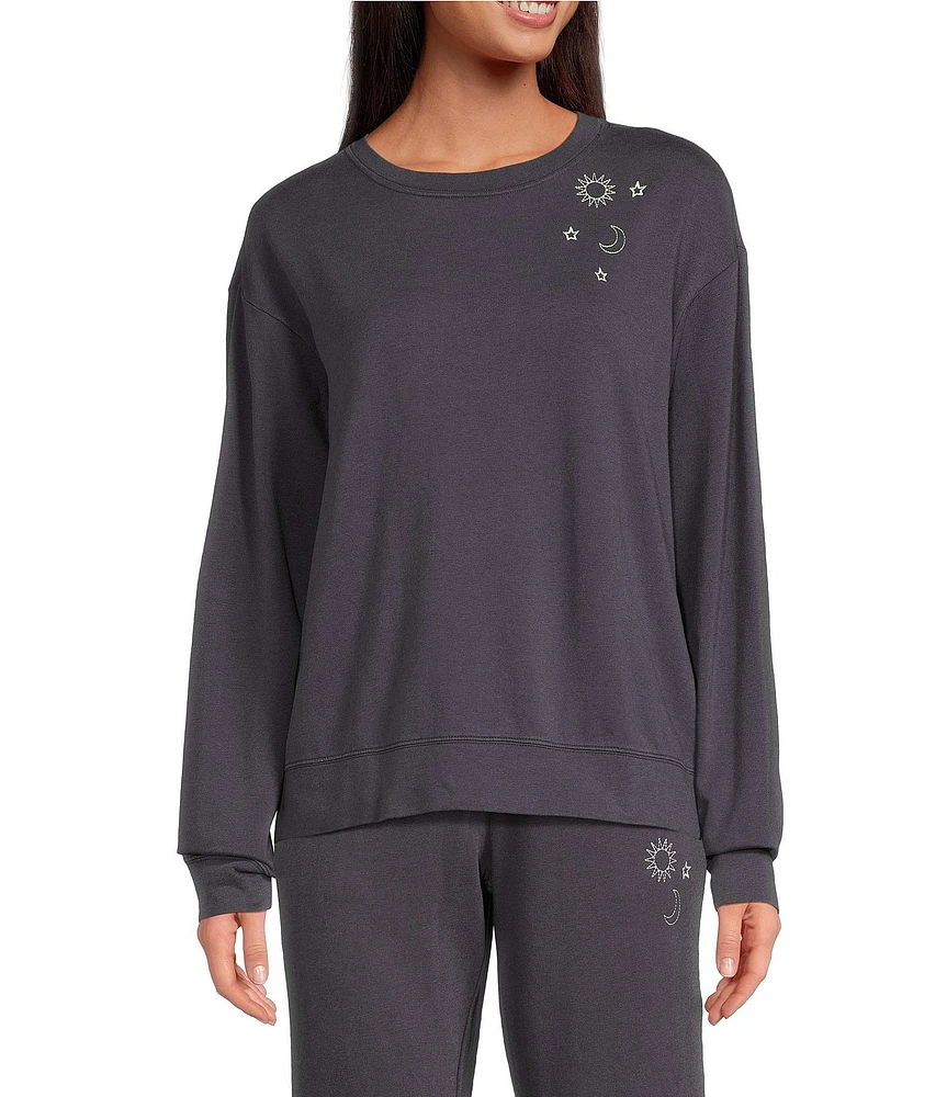Jasmine & Ginger French Terry Crew Neck Long Sleeve Coordinating Sleep Top