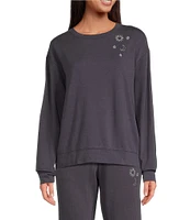 Jasmine & Ginger French Terry Crew Neck Long Sleeve Coordinating Sleep Top