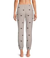 Jasmine & Ginger Heart Print Brushed Knit Elastic Waist Coordinating Sleep Jogger