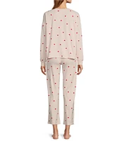 Jasmine & Ginger Heart Print Brushed Knit Long Sleeve Round Neck Top & Pant Pajama Set