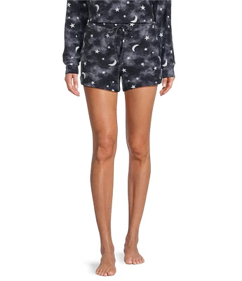 Jasmine & Ginger Moon & Star Print Drawstring Coordinating Knit Sleep Shorts