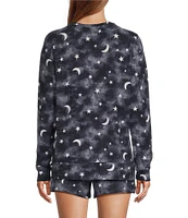 Jasmine & Ginger Moon & Star Print Long Sleeve Crew Neck Coordinating Knit Sleep Top