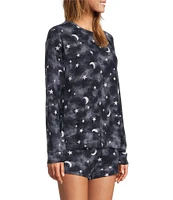 Jasmine & Ginger Moon & Star Print Long Sleeve Crew Neck Coordinating Knit Sleep Top