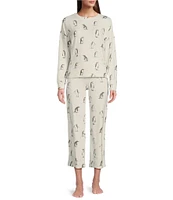 Jasmine & Ginger Penguin Print Brushed Knit Long Sleeve Round Neck Top & Pant Pajama Set