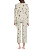 Jasmine & Ginger Penguin Print Brushed Knit Long Sleeve Round Neck Top & Pant Pajama Set