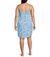 Jasmine & Ginger Plus Size Sleeveless Scoop Neck Woven Abstract Palms Chemise