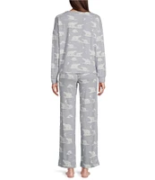 Jasmine & Ginger Polar Bear Print Brushed Knit Long Sleeve Round Neck Top & Pant Holiday Pajama Set