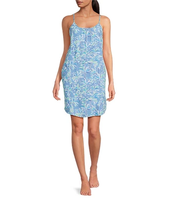 Jasmine & Ginger Sleeveless Scoop Neck Woven Abstract Palms Chemise