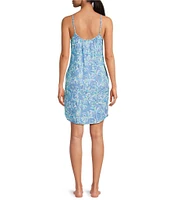 Jasmine & Ginger Sleeveless Scoop Neck Woven Abstract Palms Chemise