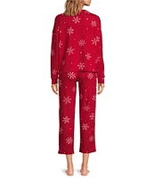 Jasmine & Ginger Snowflake Print Brushed Knit Long Sleeve Round Neck Top & Pant Holiday Pajama Set