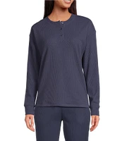 Jasmine & Ginger Solid Brushed Waffle Long Sleeve Henley Sleep Top