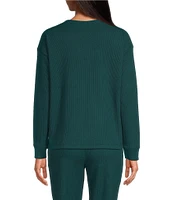 Jasmine & Ginger Solid Brushed Waffle Long Sleeve Henley Sleep Top