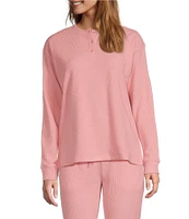 Jasmine & Ginger Solid Brushed Waffle Long Sleeve Henley Sleep Top