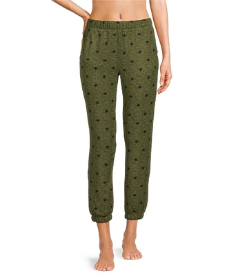 Jasmine & Ginger Star Print Brushed Knit Elastic Waist Coordinating Sleep Jogger