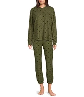 Jasmine & Ginger Star Print Brushed Knit Elastic Waist Coordinating Sleep Jogger