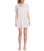 Jasmine & Ginger Striped Seersucker Short Sleeve Button-Front Nightshirt