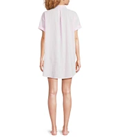 Jasmine & Ginger Striped Seersucker Short Sleeve Button-Front Nightshirt