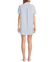Jasmine & Ginger Striped Seersucker Short Sleeve Button-Front Nightshirt