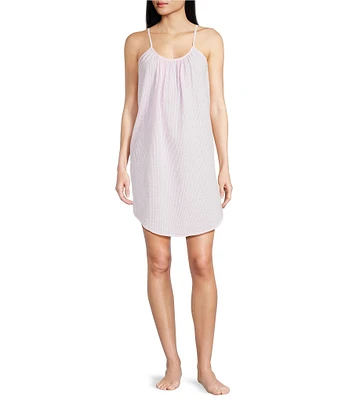 Jasmine & Ginger Striped Seersucker Sleeveless Scoop Neck Chemise