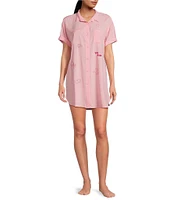 Jasmine & Ginger Western Woven Short Sleeve Button Front Nightshirt