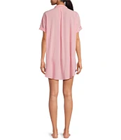 Jasmine & Ginger Western Woven Short Sleeve Button Front Nightshirt