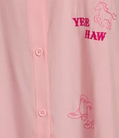Jasmine & Ginger Western Woven Short Sleeve Button Front Nightshirt