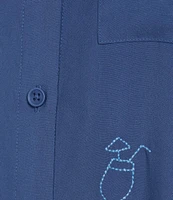 Jasmine & Ginger Woven Short Sleeve Button Front Collar Embroidered Detail Sleepshirt